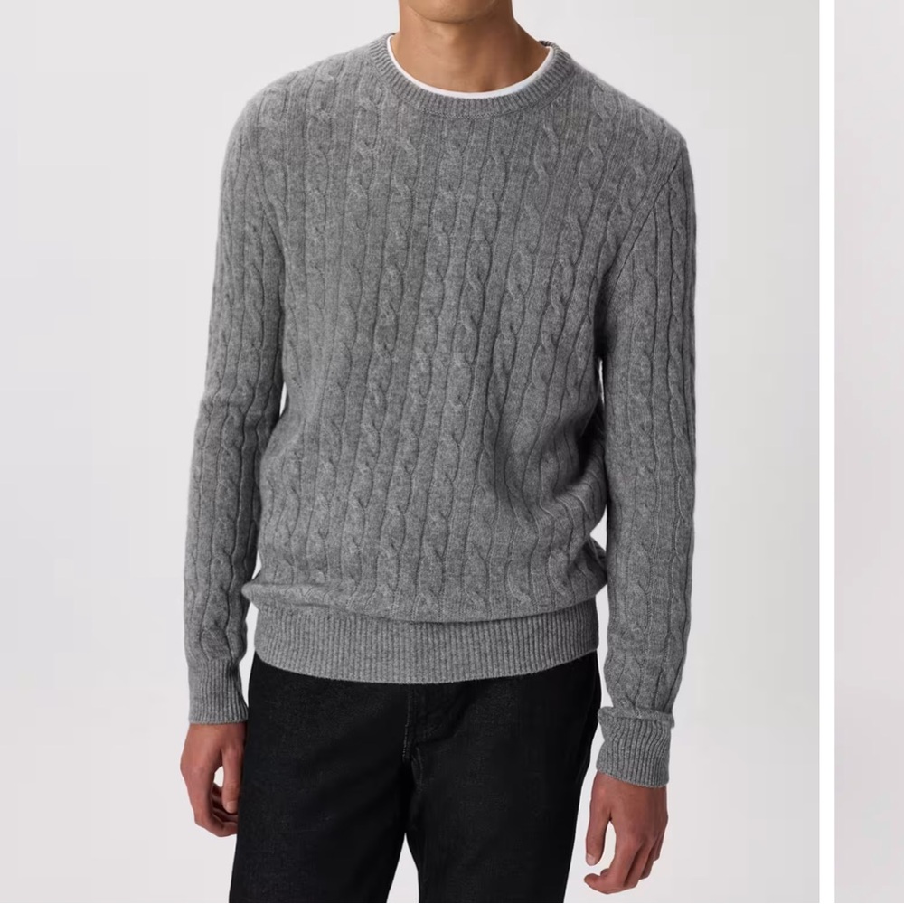 NWOT QUINCE Mongolian Cashmere Classic Cable Crewneck Sweater XL Grey 5596
